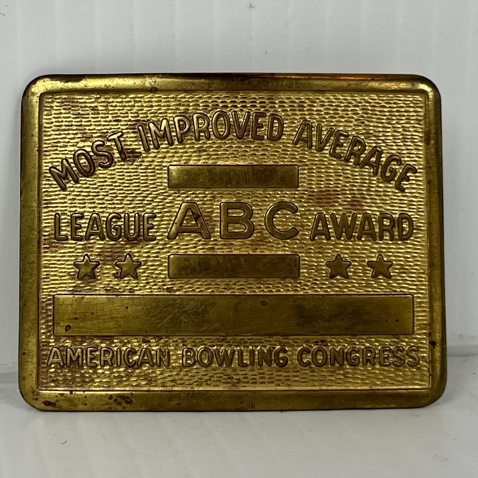 Vintage Bowling League Belt Buckle ABC Award Brass RARE Most Improved Average