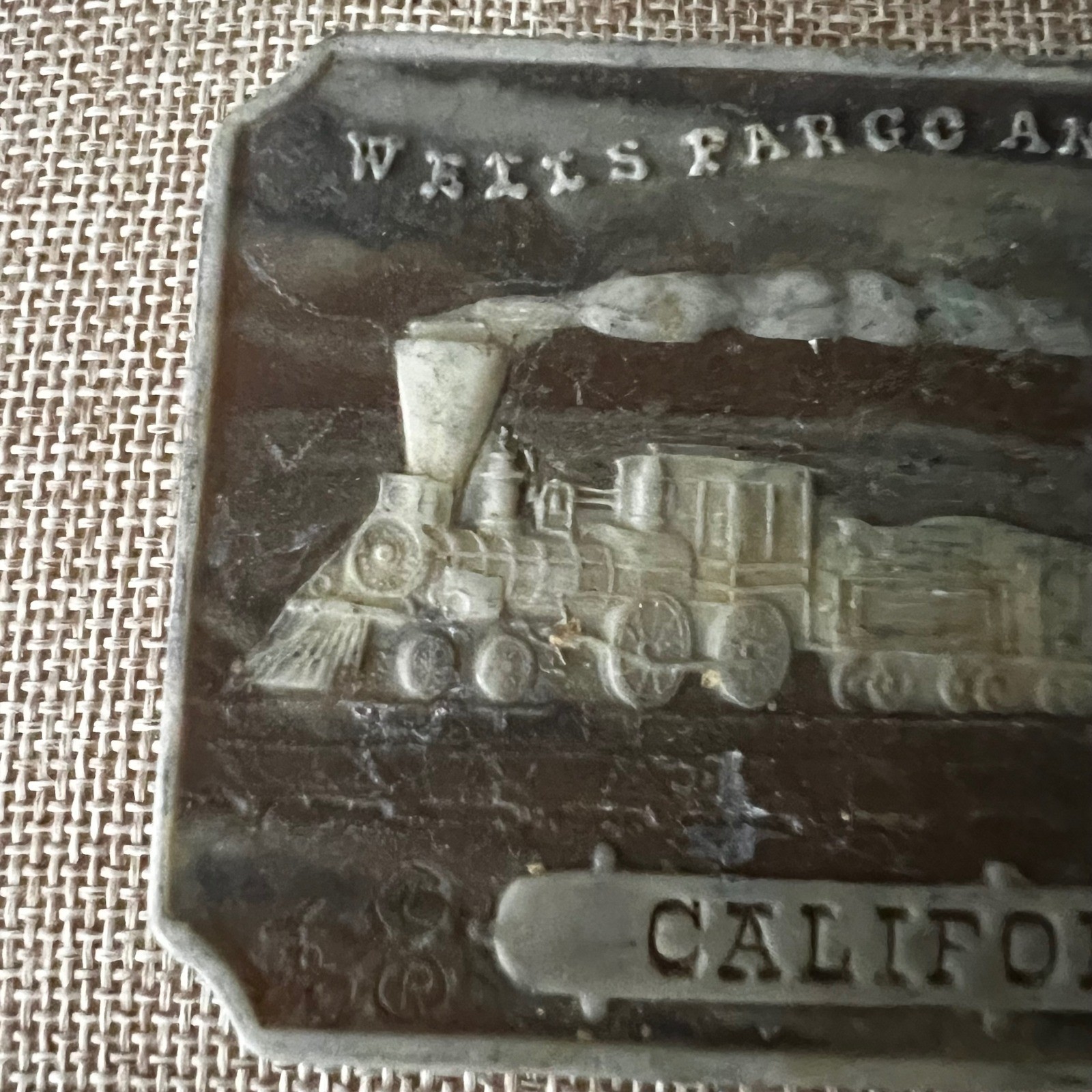Wells Fargo and Company California Train Belt Buckle 3.5×2.25 Western Aesthetic