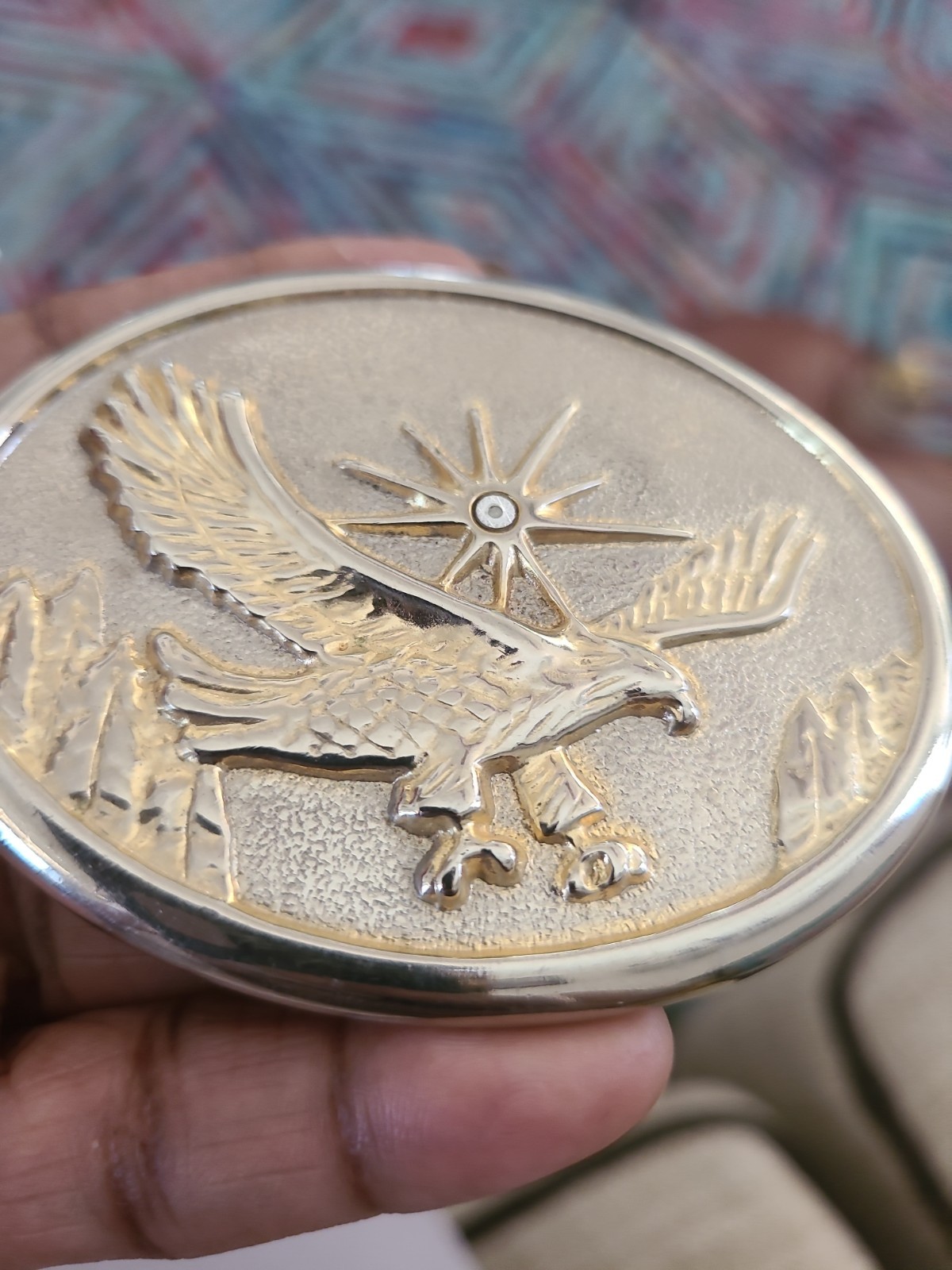 Vintage Belt Buckle American Bald Eagle silver and Gold Toned (3” x 2”)