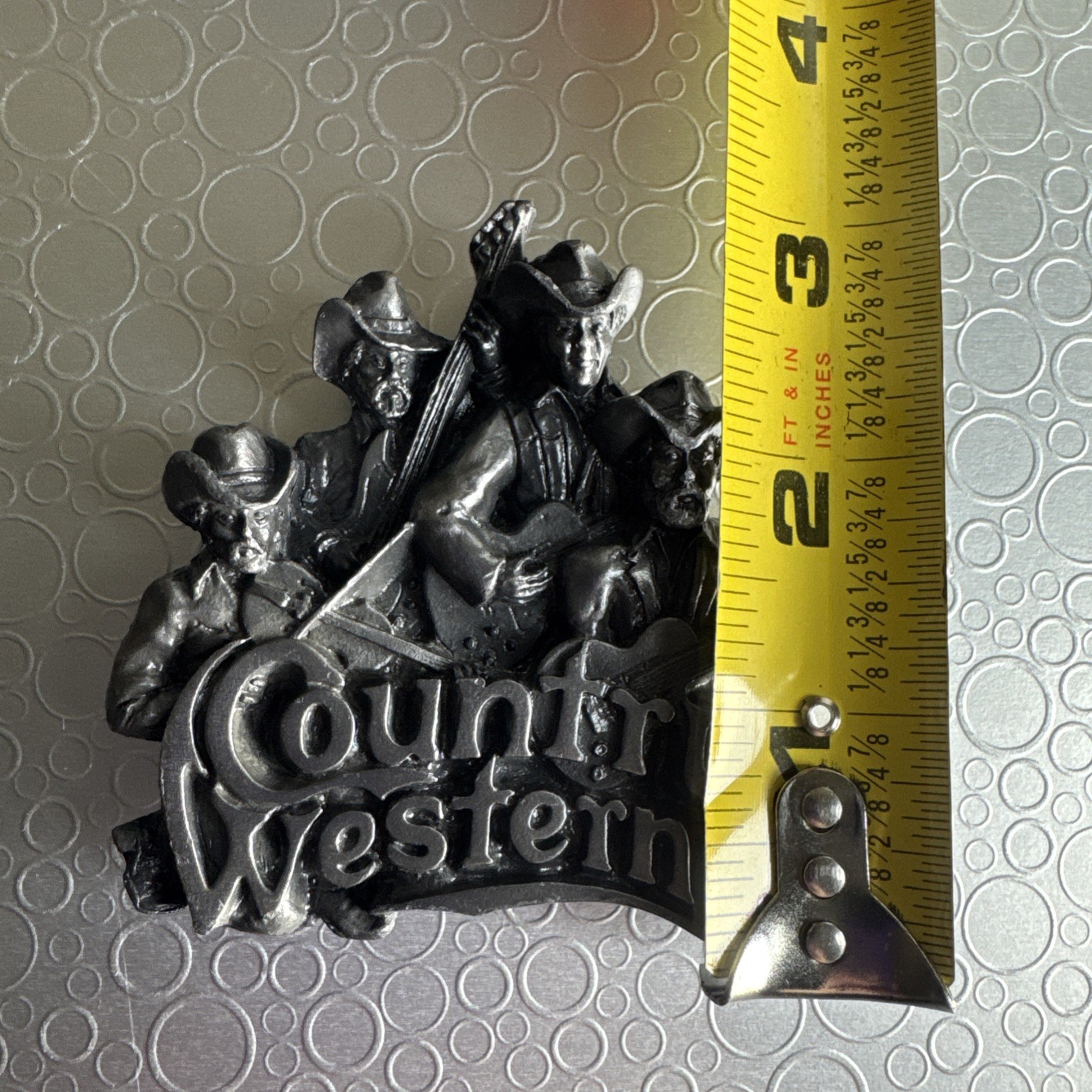 Vintage 1981 Bergamot Brass Works Country Western Band Pewter Belt Buckle T-96