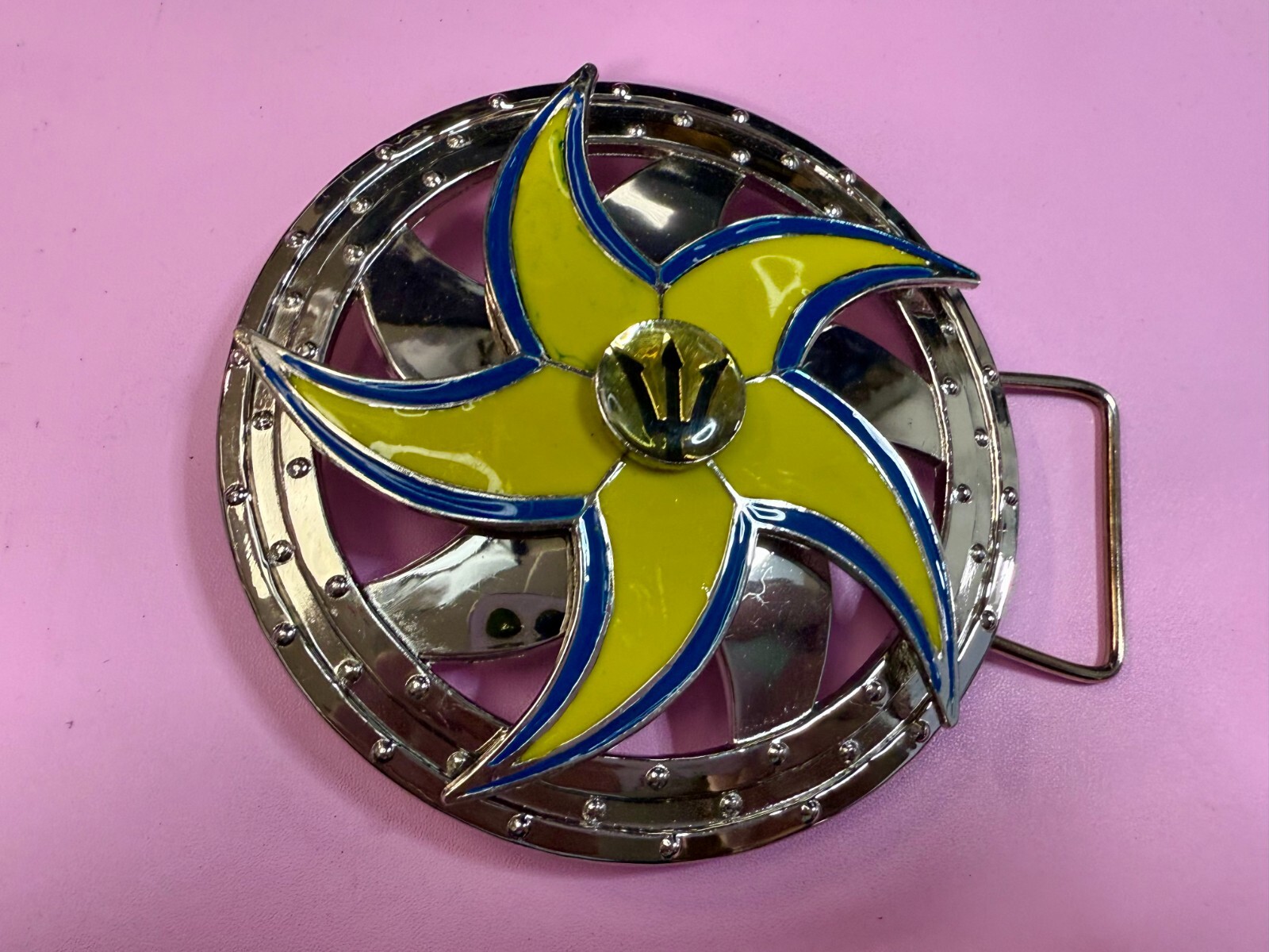 Spinning Arrow Yellow Star Circle Neptune Symbol Round Spinner Large Belt Buckle