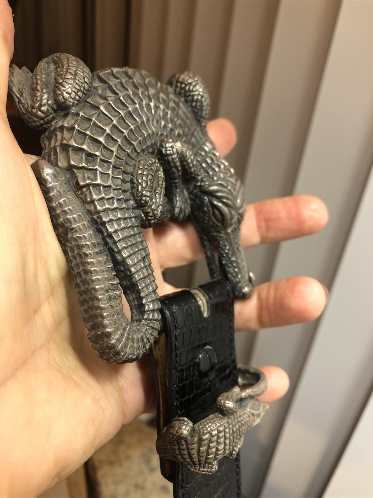 Vintage J.DEEGAN Sterling Silver 925 ALLIGATOR Crocodile belt BUCKLE 6.2oz, 175g