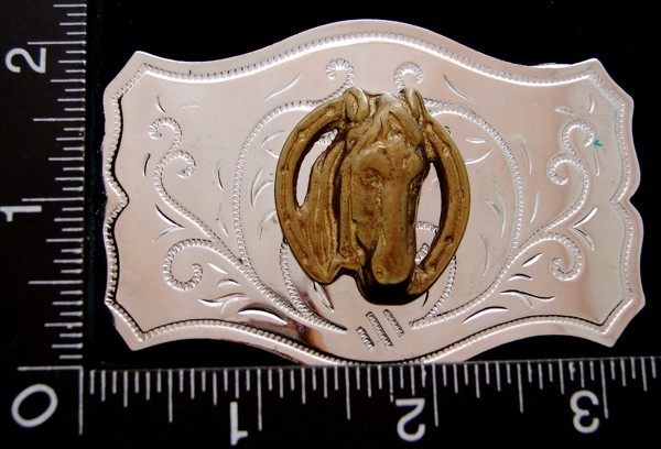 LK20132 VINTAGE ***RAISED HORSE HEAD INSIDE HORSESHOE*** WESTERN BELT BUCKLE