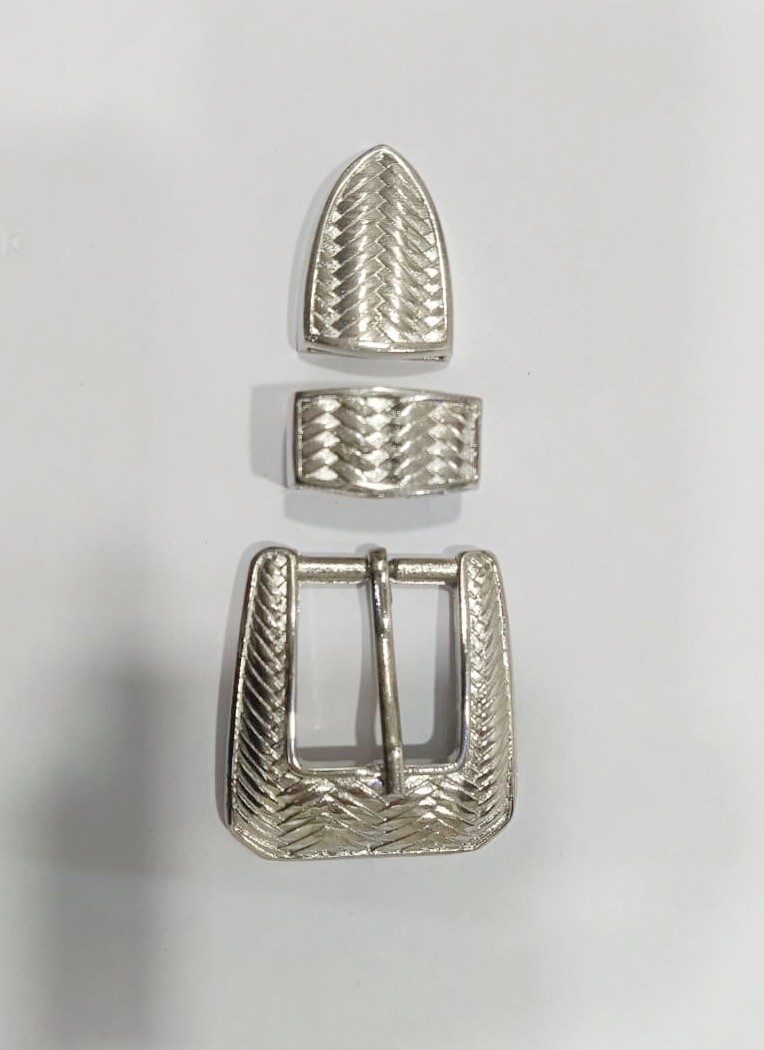 Western 3 piece buckle set Silver color 1 in 25mm cowgirl brass buckle