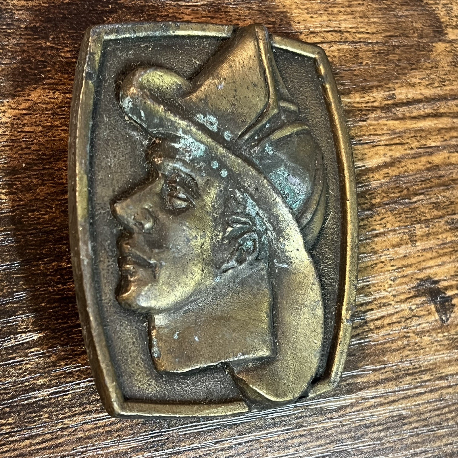 Vintage Firefighter Profile Brass Tone Belt Buckle 3D Relief First Responder B20