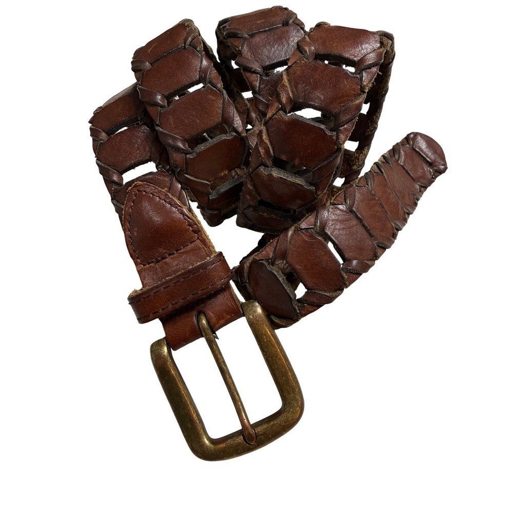 Argentina Cowhide Woven Braided Belt Mens 48&Prime; Brown Leather Western Brass Buckle