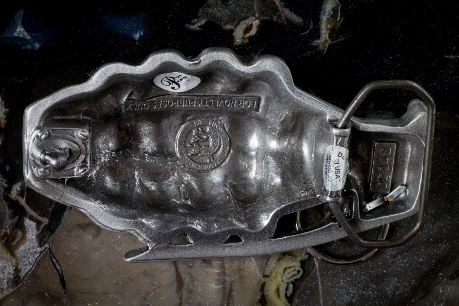 Belt Buckle Solid Pewter Shaped Grenade W/ Pull Ring Dragon Design Tanside U.K.