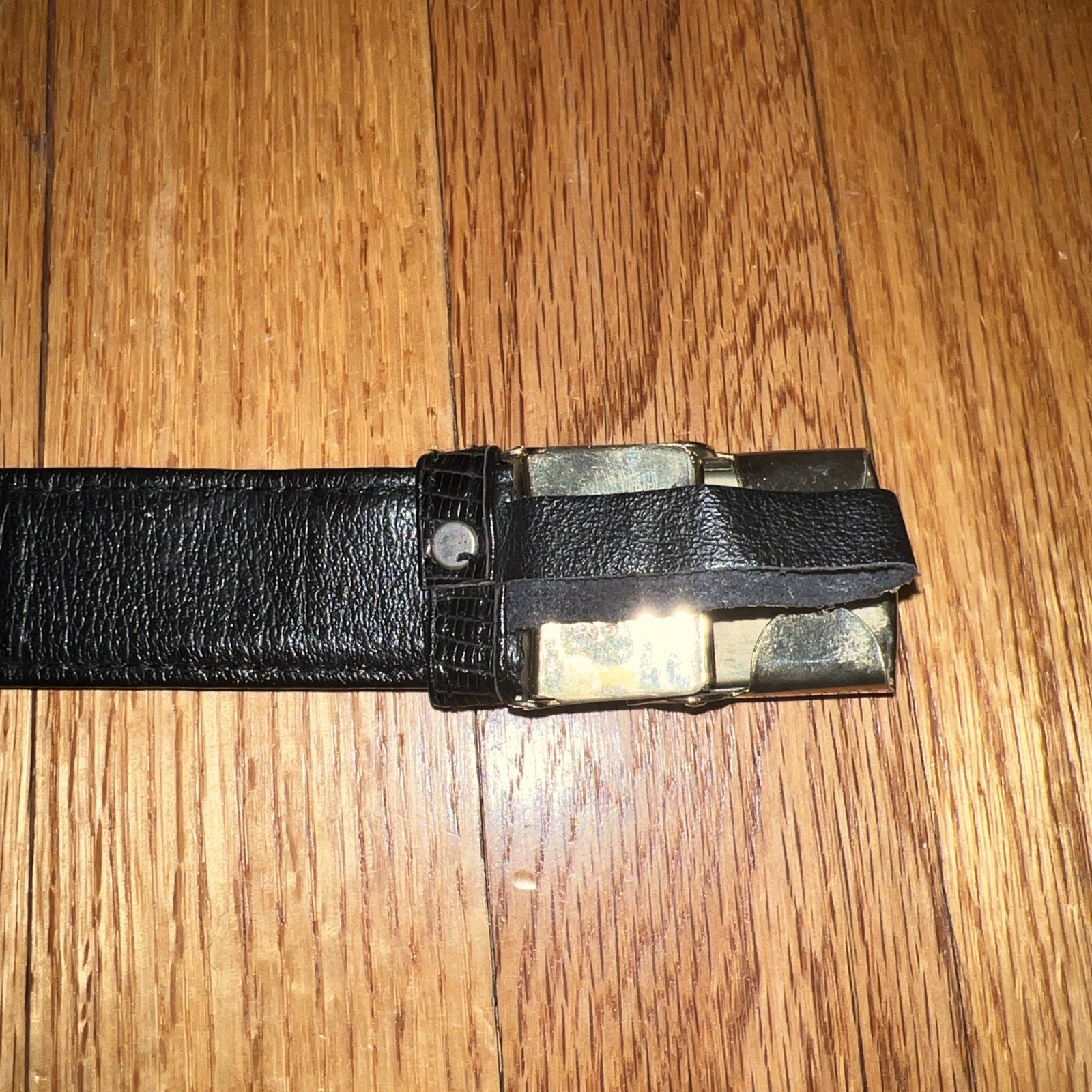 L.F.B. Black Lizard Skin Belt Self Locking Buckle Vintage 42”