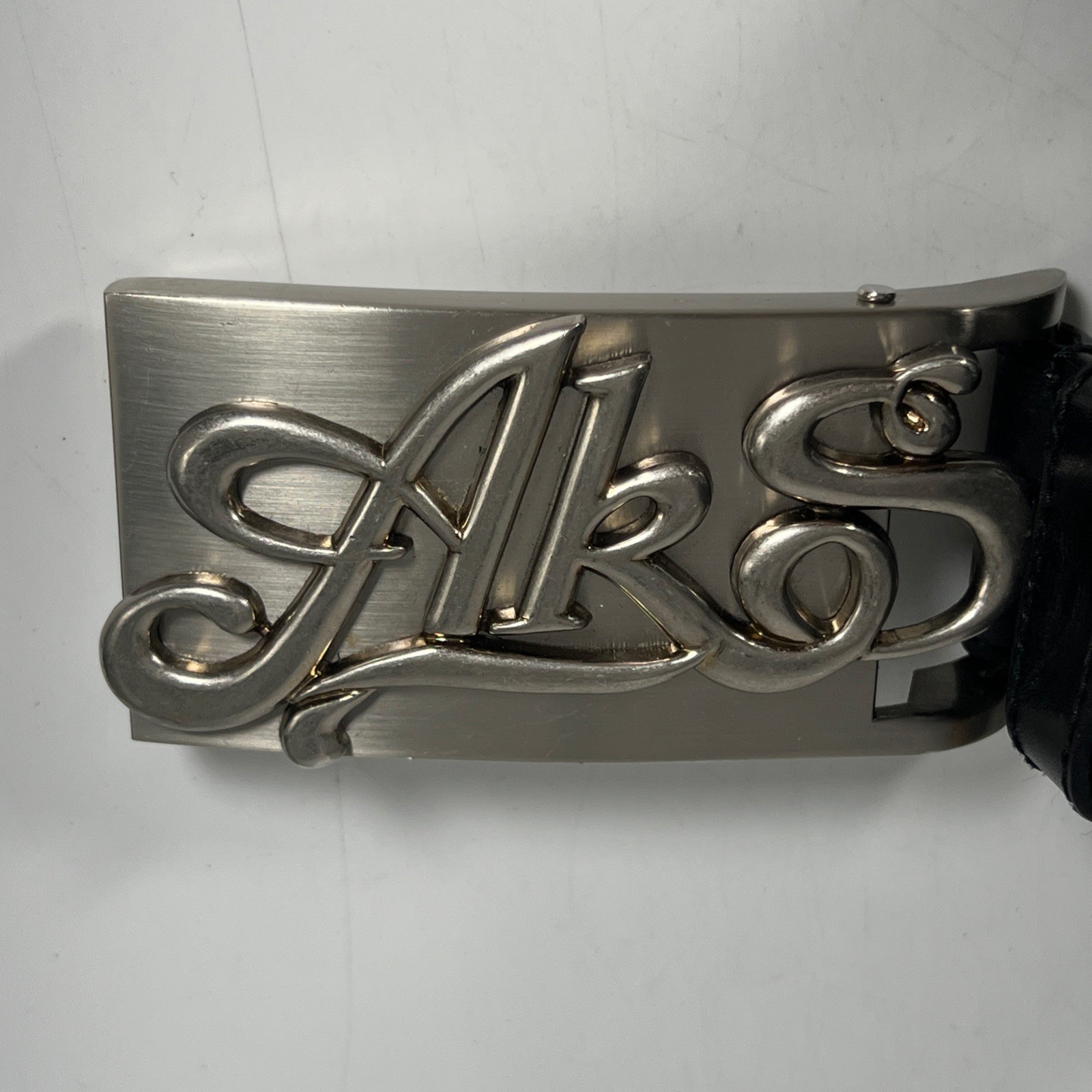 AKADEMIKS Black Belt With AKS Buckle Silver Color Vintage