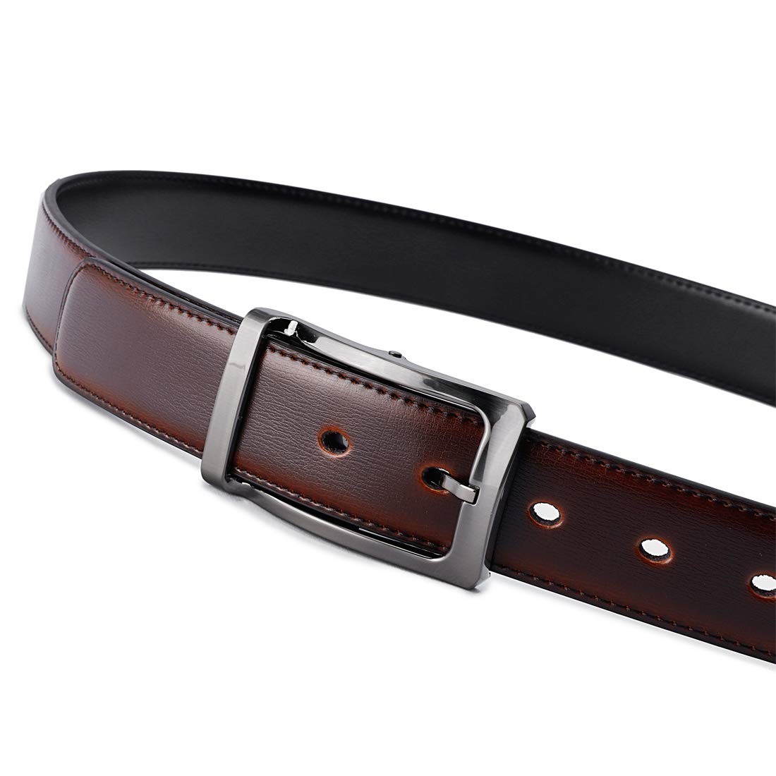 Belts for Men 57-58, Rectangle Rotated Buckle With Burnt Umber/Black Belt