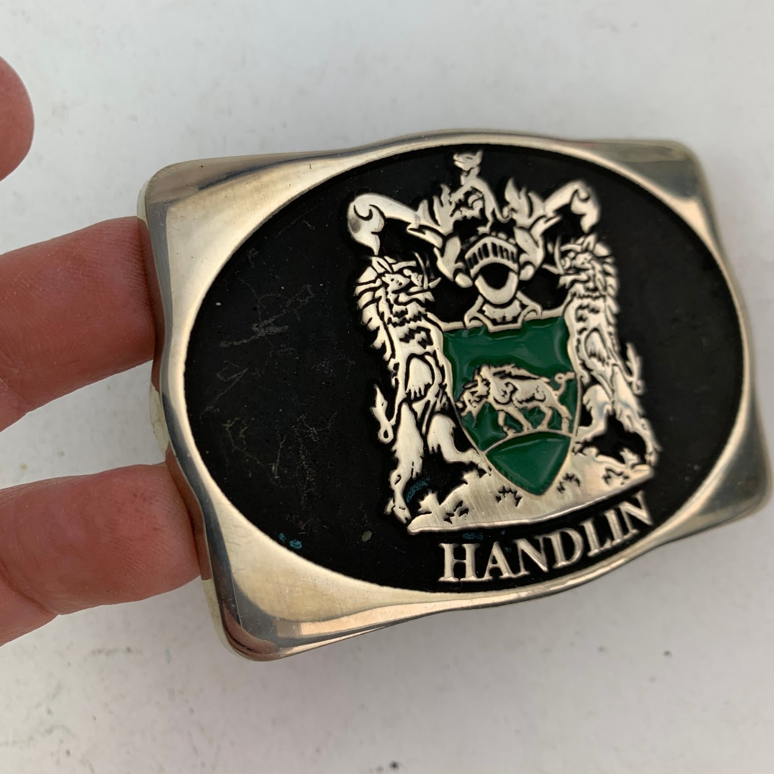 Handlin Family Crest Belt Buckle Anacortes Brass Works