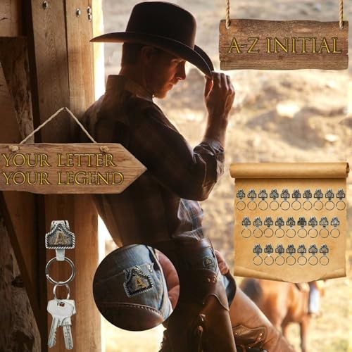 Vintage Western Cowboy Letter Keychain,Handmade Metal-Z Initial Key Chain A
