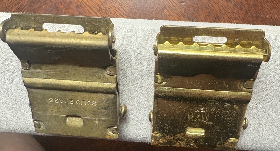 Vintage US Military Brass Web Belt Buckles Lot of 2 Vietnam RAU & Solid Brass