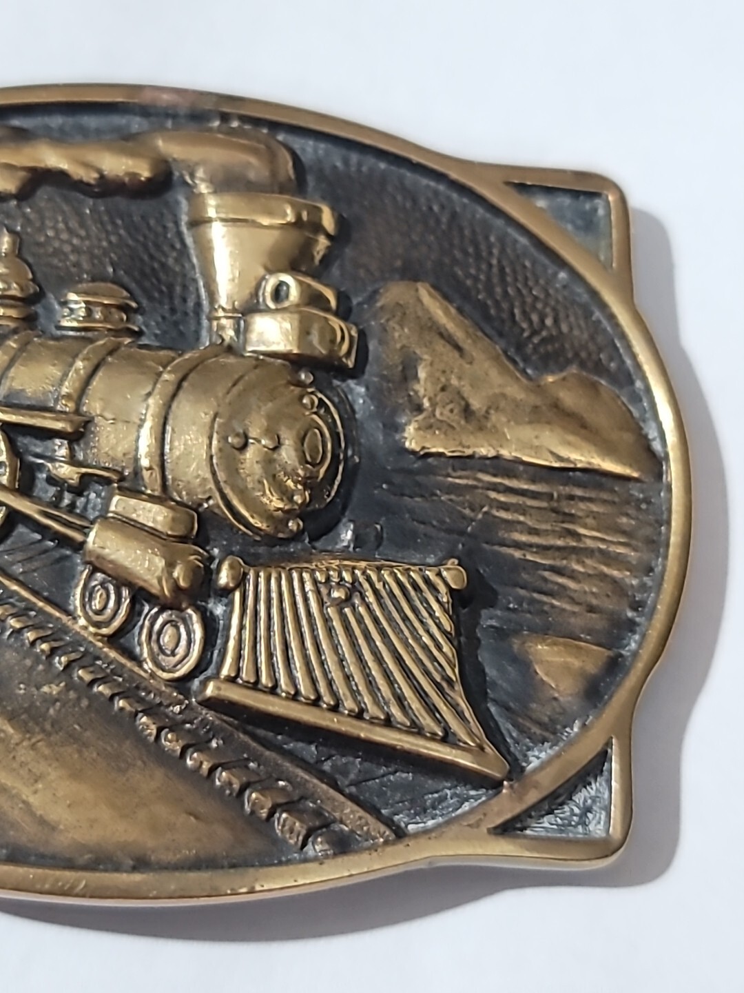 Vintage Belt Buckle Solid Brass Steam Engine Train 1978 BTS Used Made In The USA