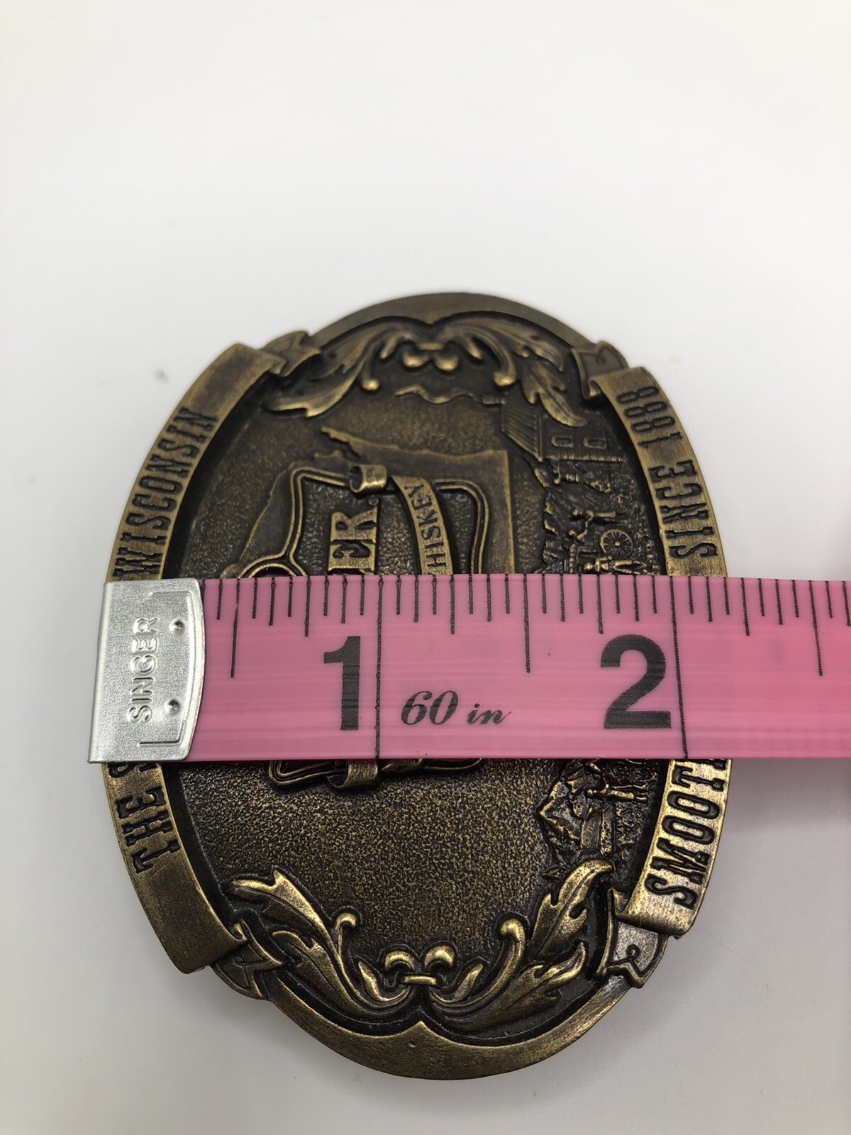 Vintage Belt Buckle Kessler Whiskey Spirit of Wisconsin Solid Brass Western