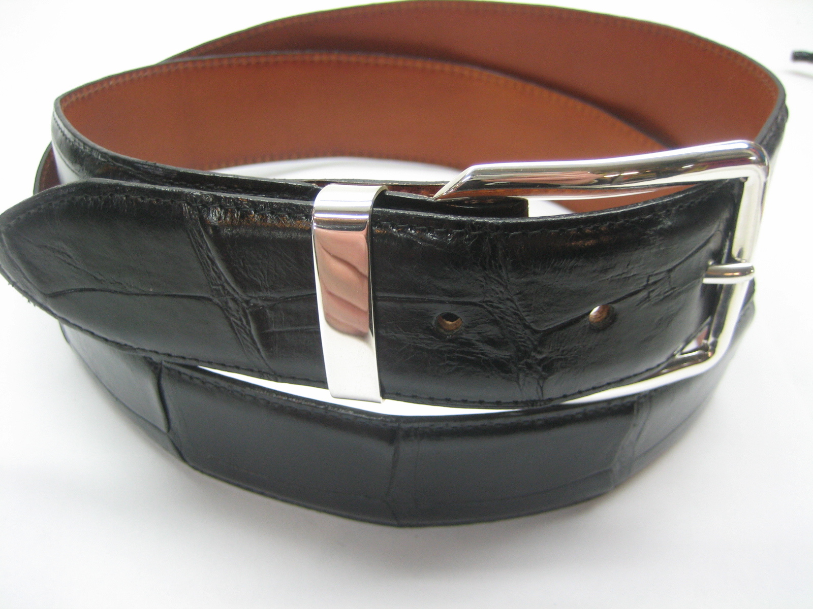 Sterling silver 925 buckle w/1.5&Prime; Genuine Alligator belt sizes 30&Prime; to 44&Prime; U.S.A.