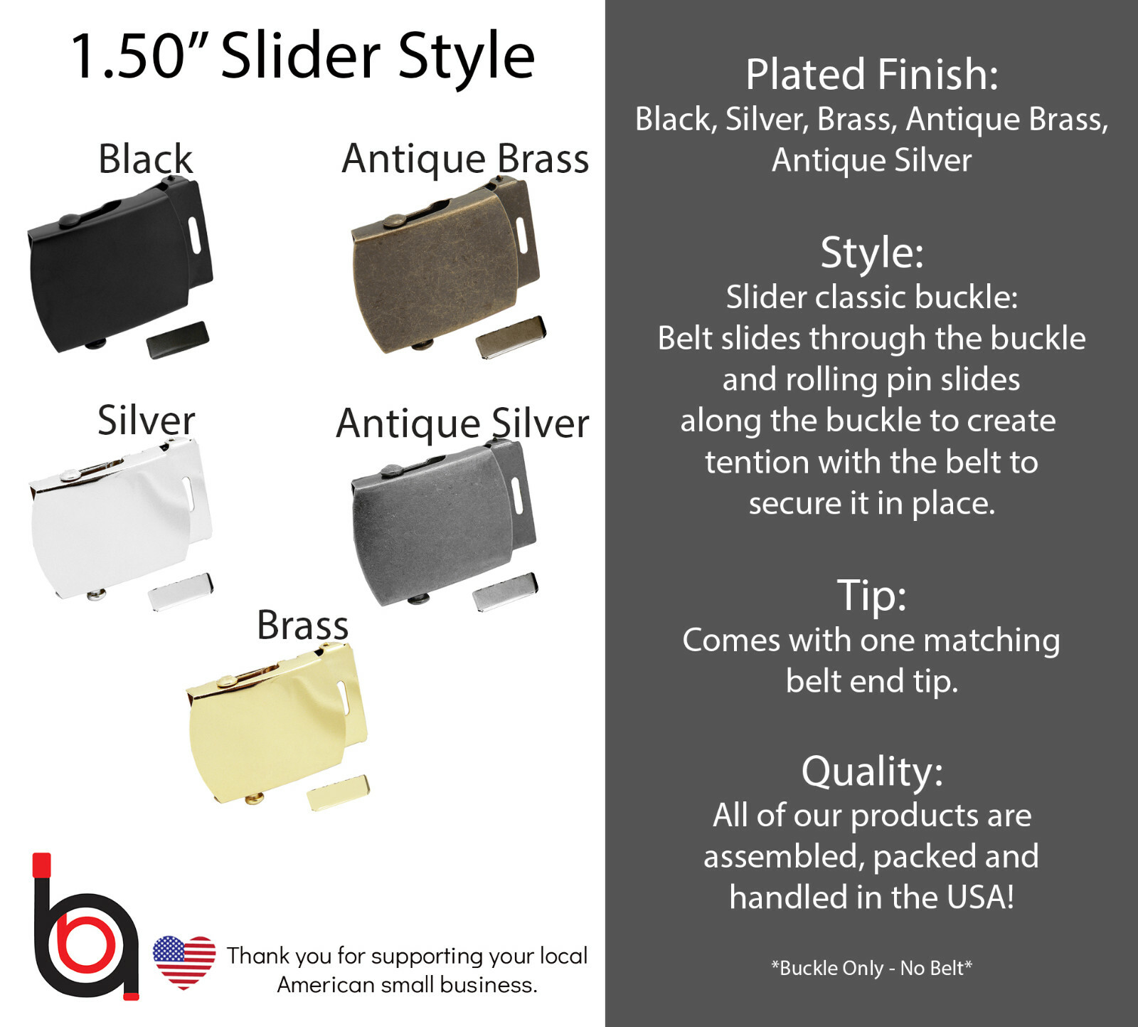 Build A Belt Replacement Military Style 1.50&Prime; Wide Buckle With Matching Belt Tip