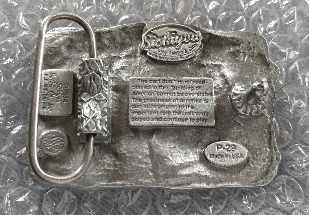 RAILROADS BUILT AMERICA STEAM & DIESEL ENGINE BELT BUCKLE SISKIYOU MADE IN USA