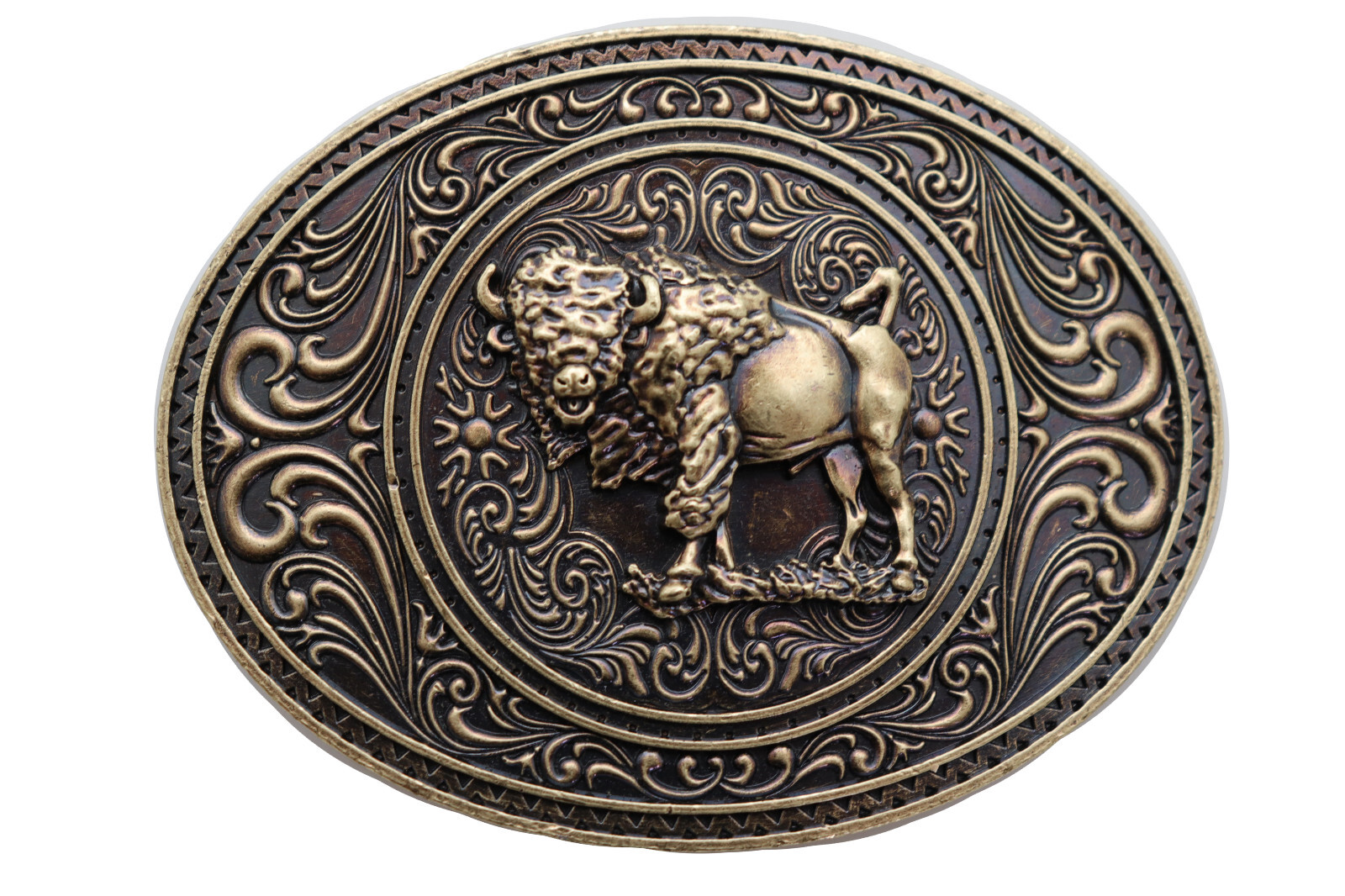 Men Gold Metal Buffalo Bull Belt Buckle Cowboy Western Fashion Oval Shape Casual