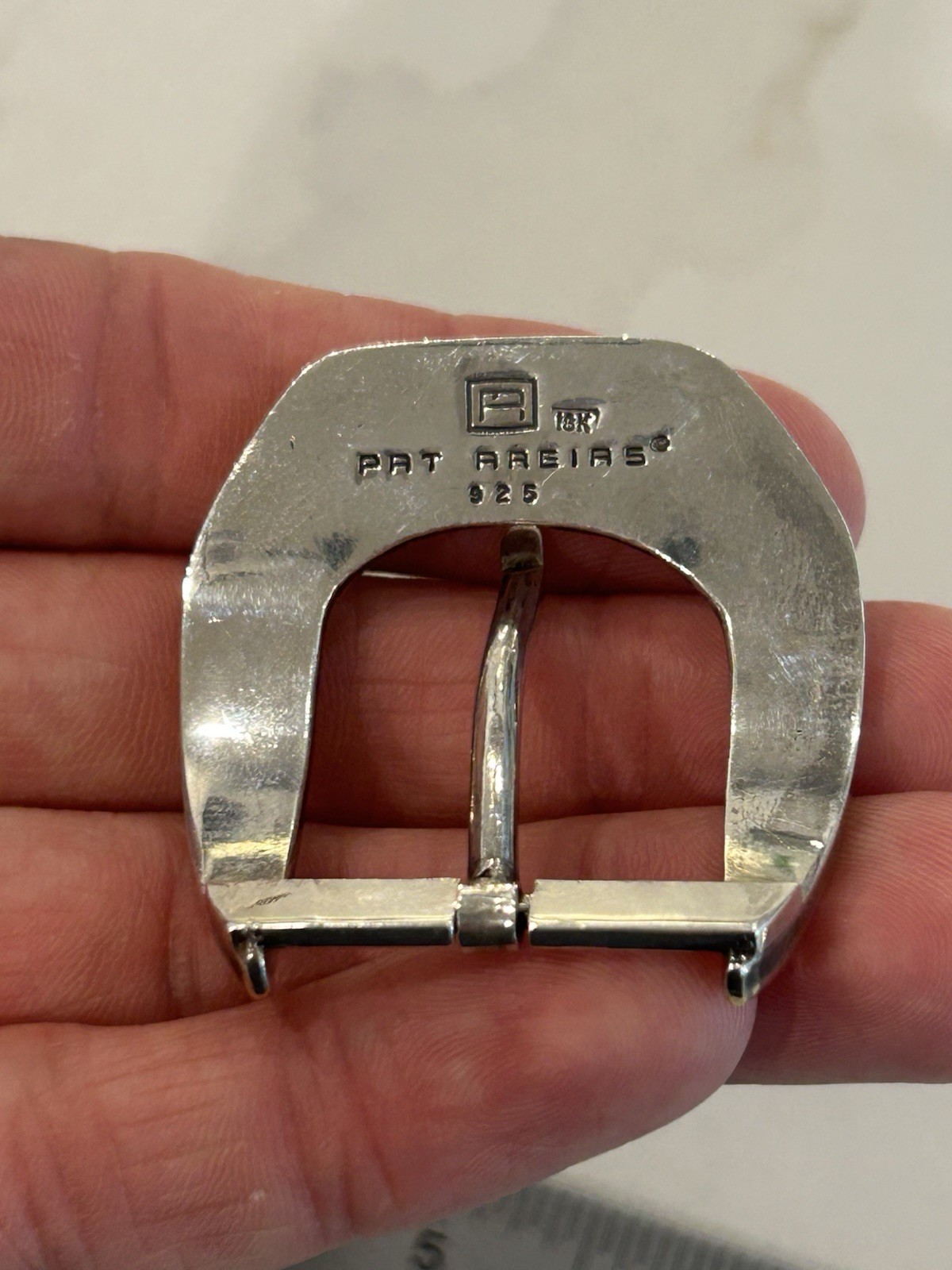 PAT AREIAS 925 Sterling & 18k Yellow Gold Modernist 3 Pc Belt Buckle Set