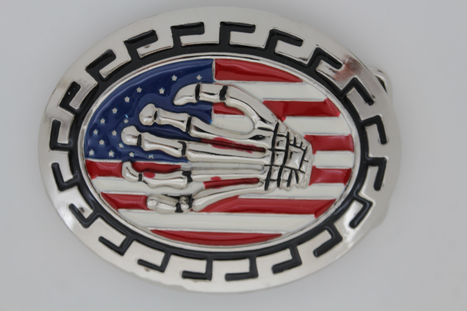 Men Silver Metal Belt Buckle Skull Skeleton Hand USA Flag United States America
