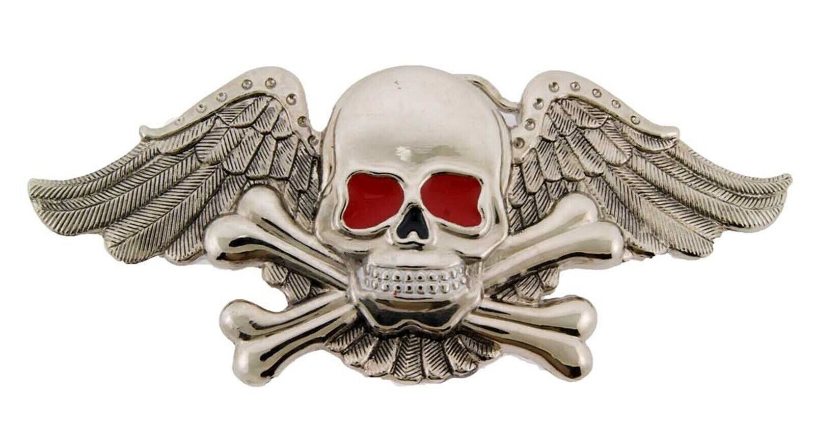 Skull Belt Buckle Skeleton Feather Silver Metal Halloween Pirate Costume Cosplay