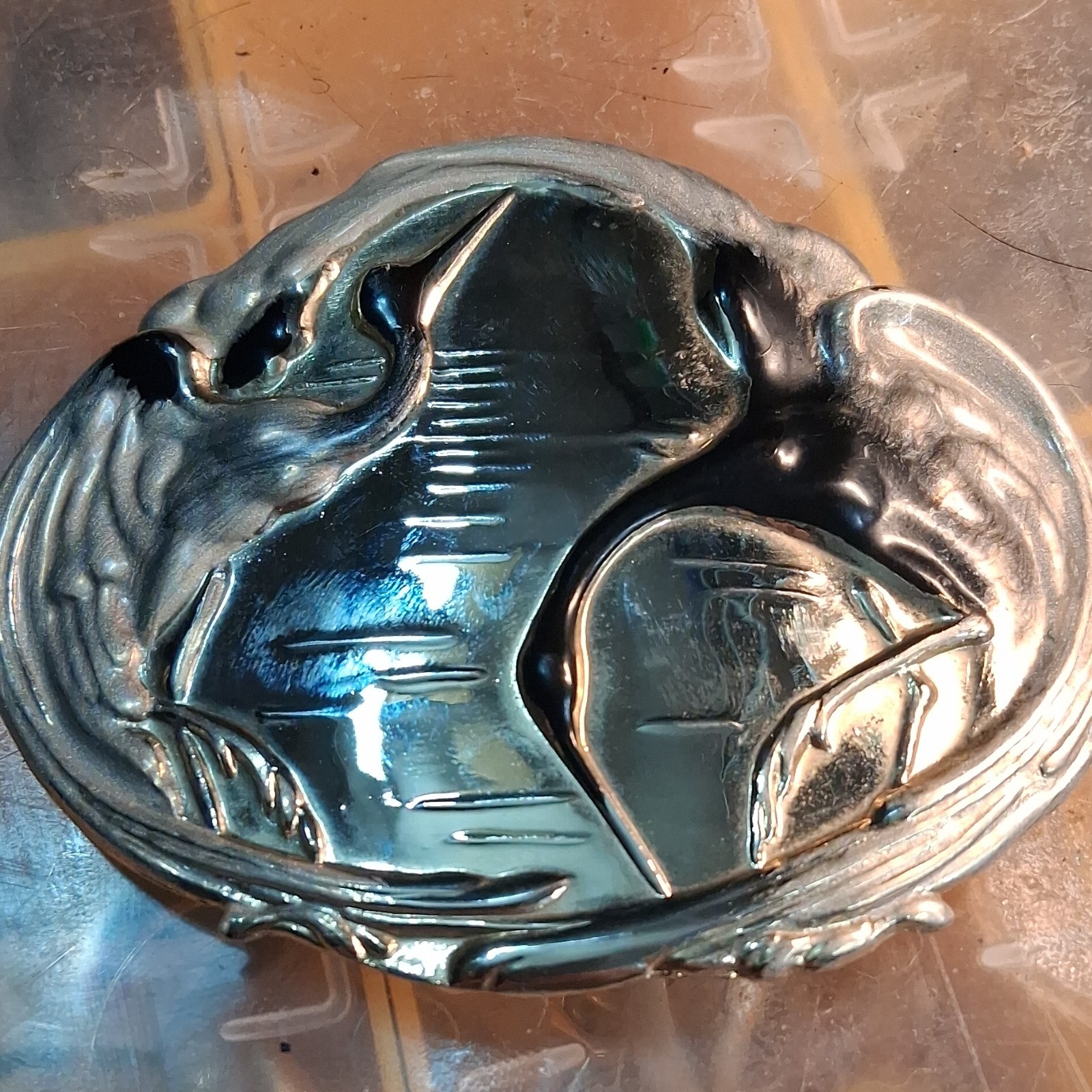 Vintage Charmant Beverly Hills Belt Buckle Enamel Crane Birds Gold Silver Tone