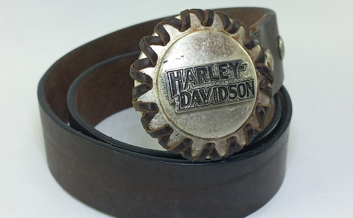 vintage HARLEY DAVIDSON motorcyle BELT BUCKLE metal leather Size 80 /24