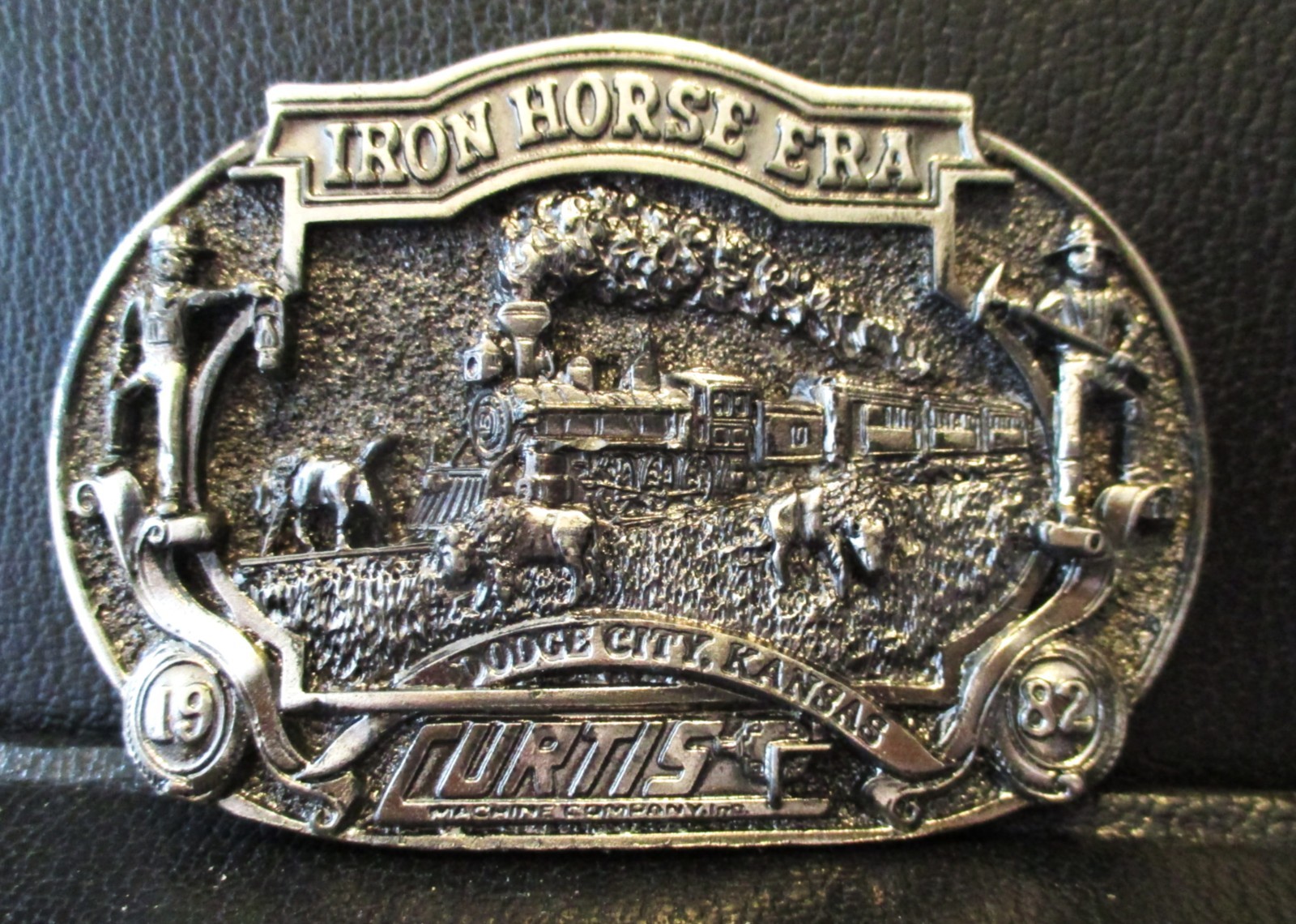 Curtis Machine Company Dodge City Kansas Iron Horse Train Era Belt Buckle 1982