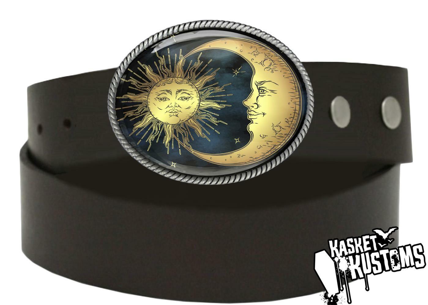 Esoteric Belt Buckle – Celestial Sun & Moon Astrology Handmade Buckle – 36