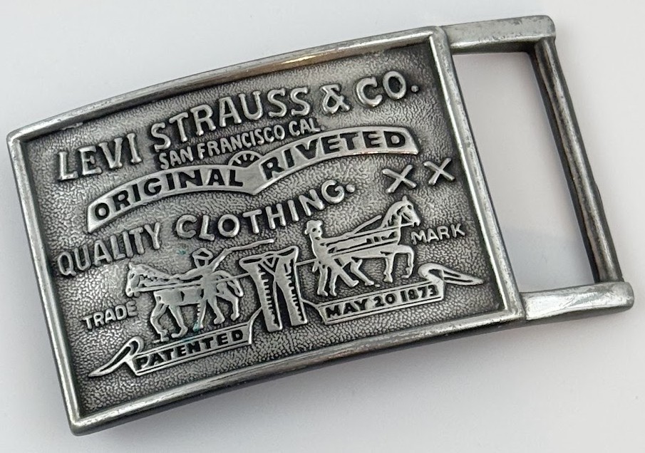 Vintage Levi Strauss Original Rivited Denim Silver Tone Rectangular Belt Buckle