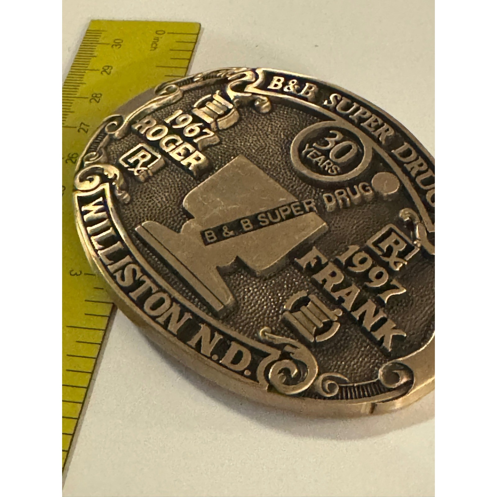 Vintage B&B Super Drug 30 Years Williston ND Belt Buckle 1967-1997 Pharmacy