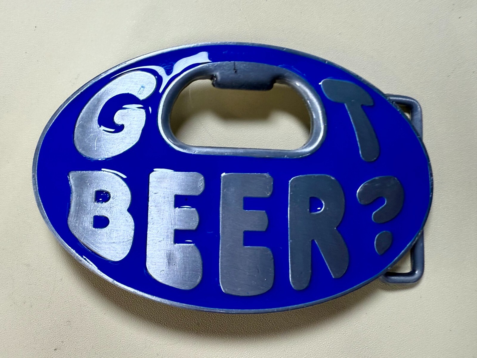 Got Beer Novelty Blue Enameled Funny Bar Pick Up Belt Buckle With Bottle Opener