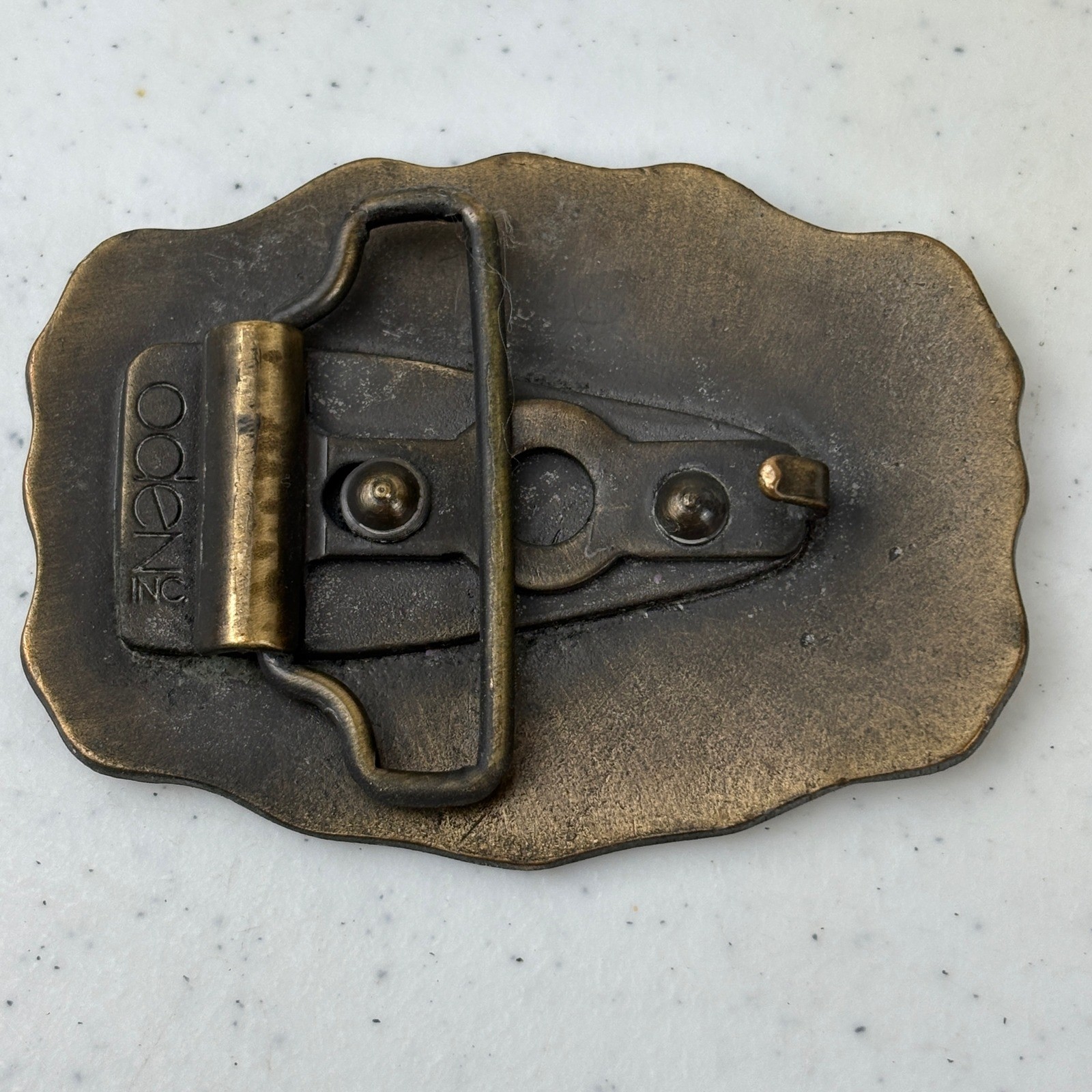 Vintage Oden Inc Brass Belt Buckle &lsquo;Rob&rsquo; Name Western Scalloped Ornate Antique