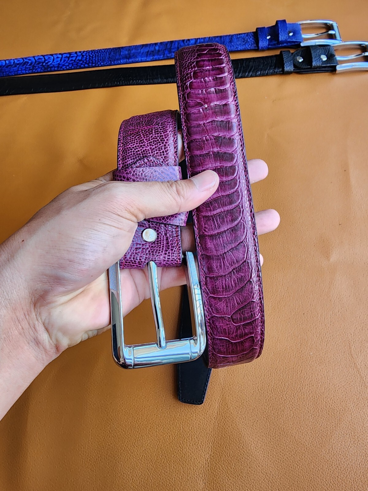 3.8CM Purple 100% Genuine Ostrich Legs Leather Skin Men Belt Buckle-Handmade