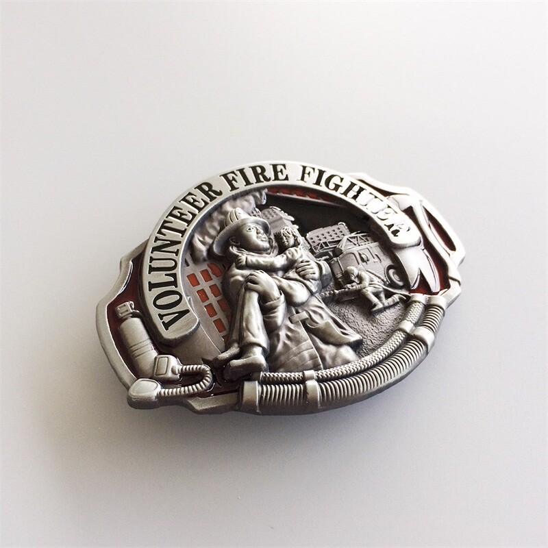Vintage Style Enamel Hero Volunteer Fire Fighter Belt Buckle