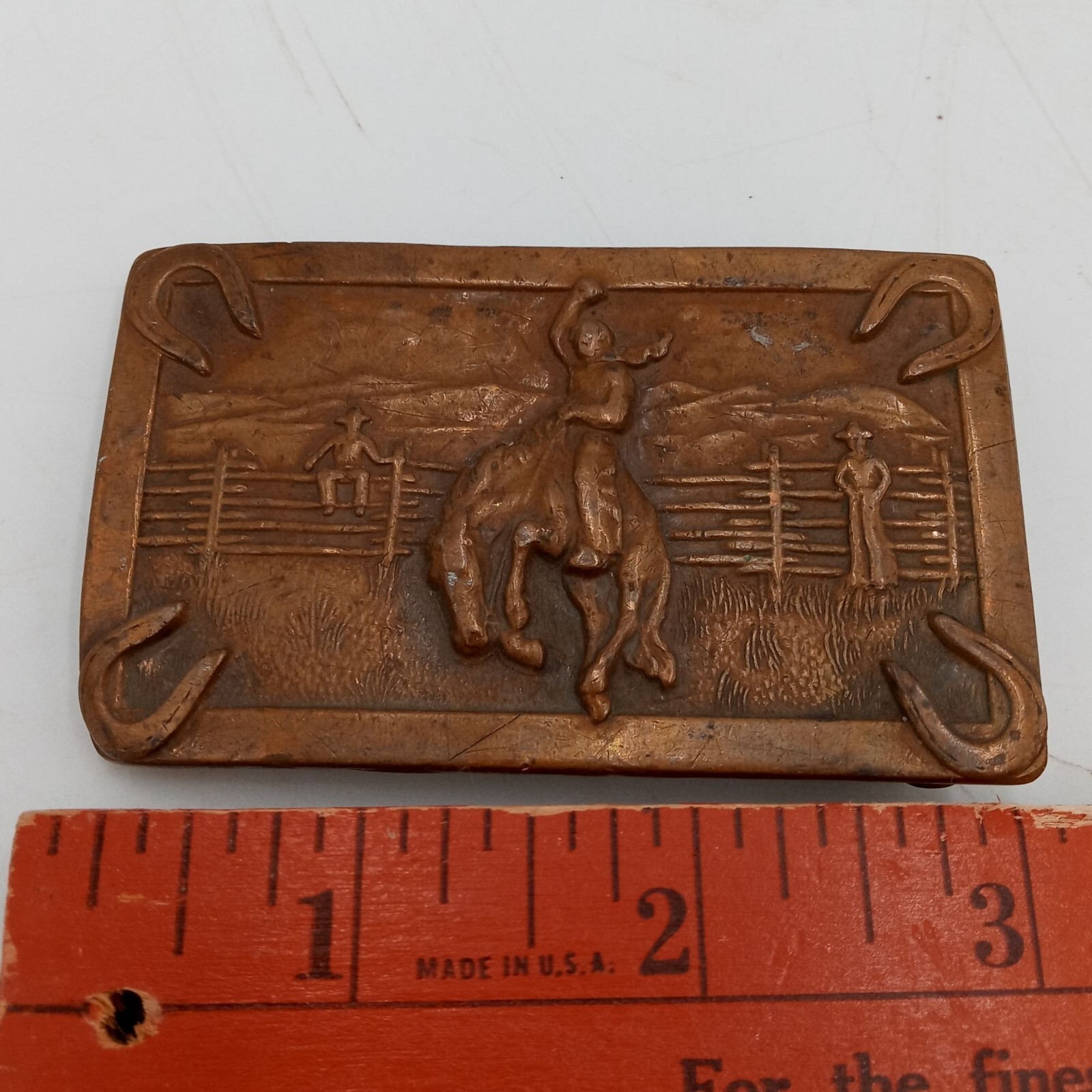 Bronc Riding Belt Buckle Horse Cowboy Ranch Rodeo Justin Boots Horseshoes Vtg