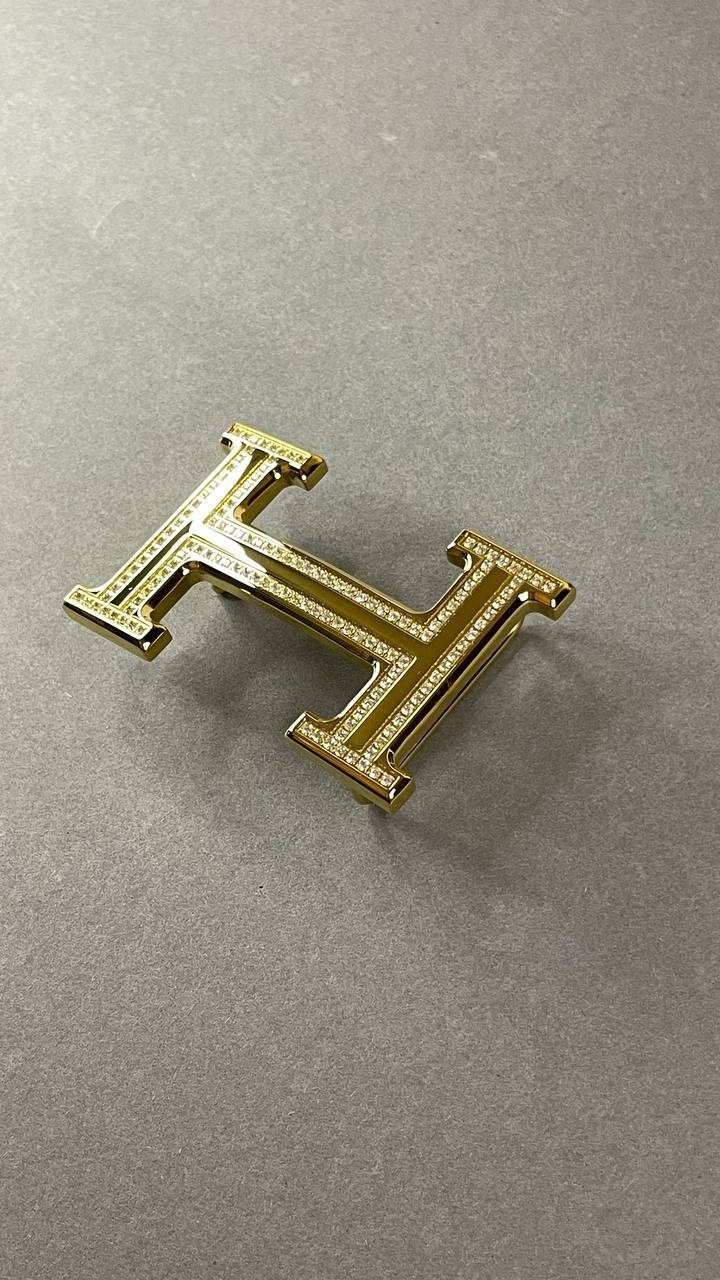 Gold Crystal H Belt Buckle Rhinestone Pavé Statement Buckle Heavy Metal Hardware