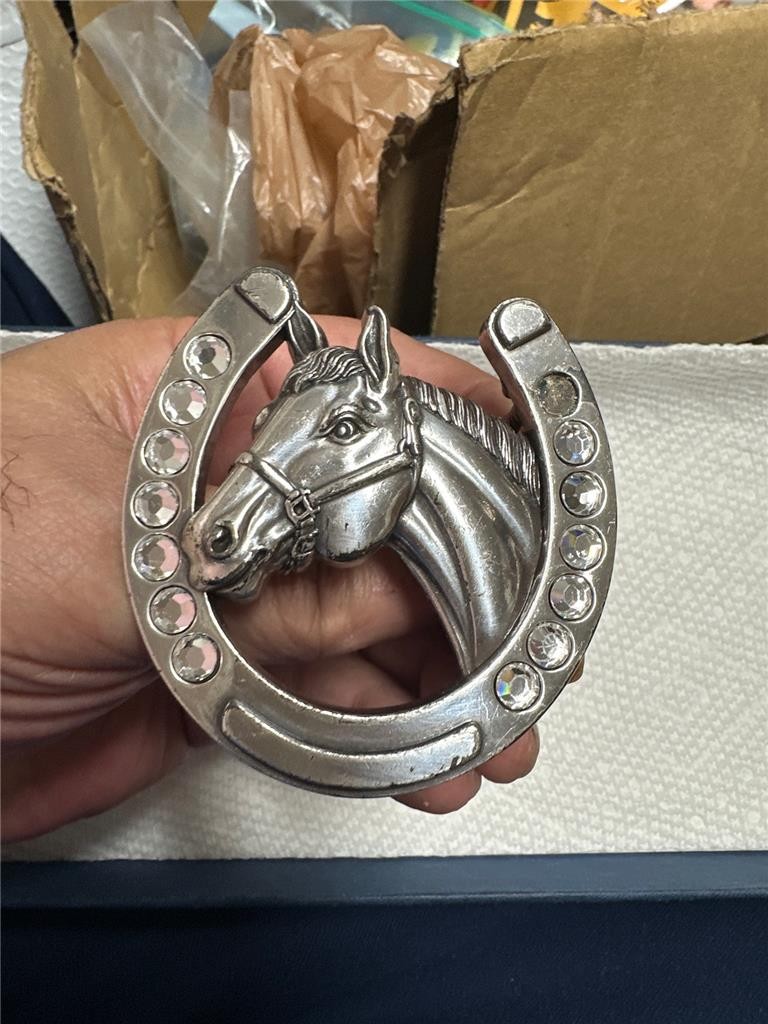 Vintage Nocona Horse Head inside HorseShoe Belt Buckle AS IS