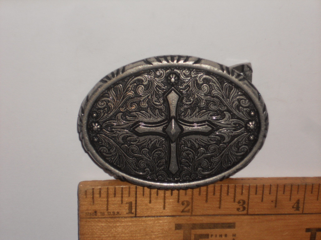 Metal Belt Buckle With Cross Black & Silver 3 1/4&Prime; W X 2 1/2&Prime; T NWT
