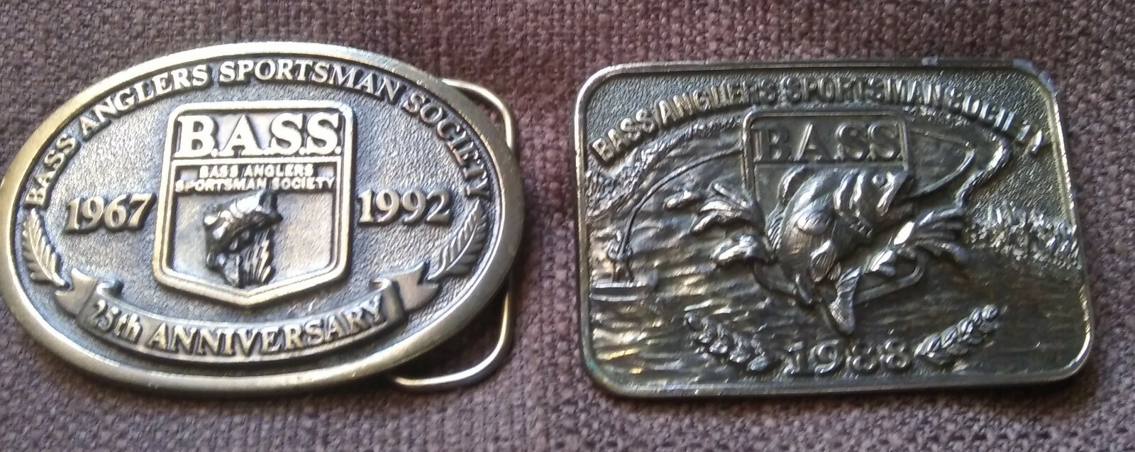 Set Of 2 Bass Anglers Sportman Society Belt Buckles 88 92
