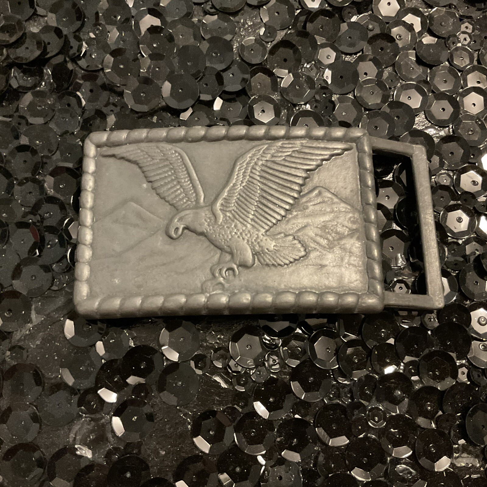 Eagle Belt Buckle Grey Gray 3”x2” Rectangle Patriotic
