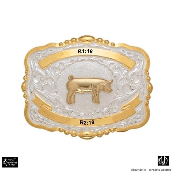 Lightning Ridge Crumrine Western Belt Buckle Trophy Pig 2 Ribbons 38448