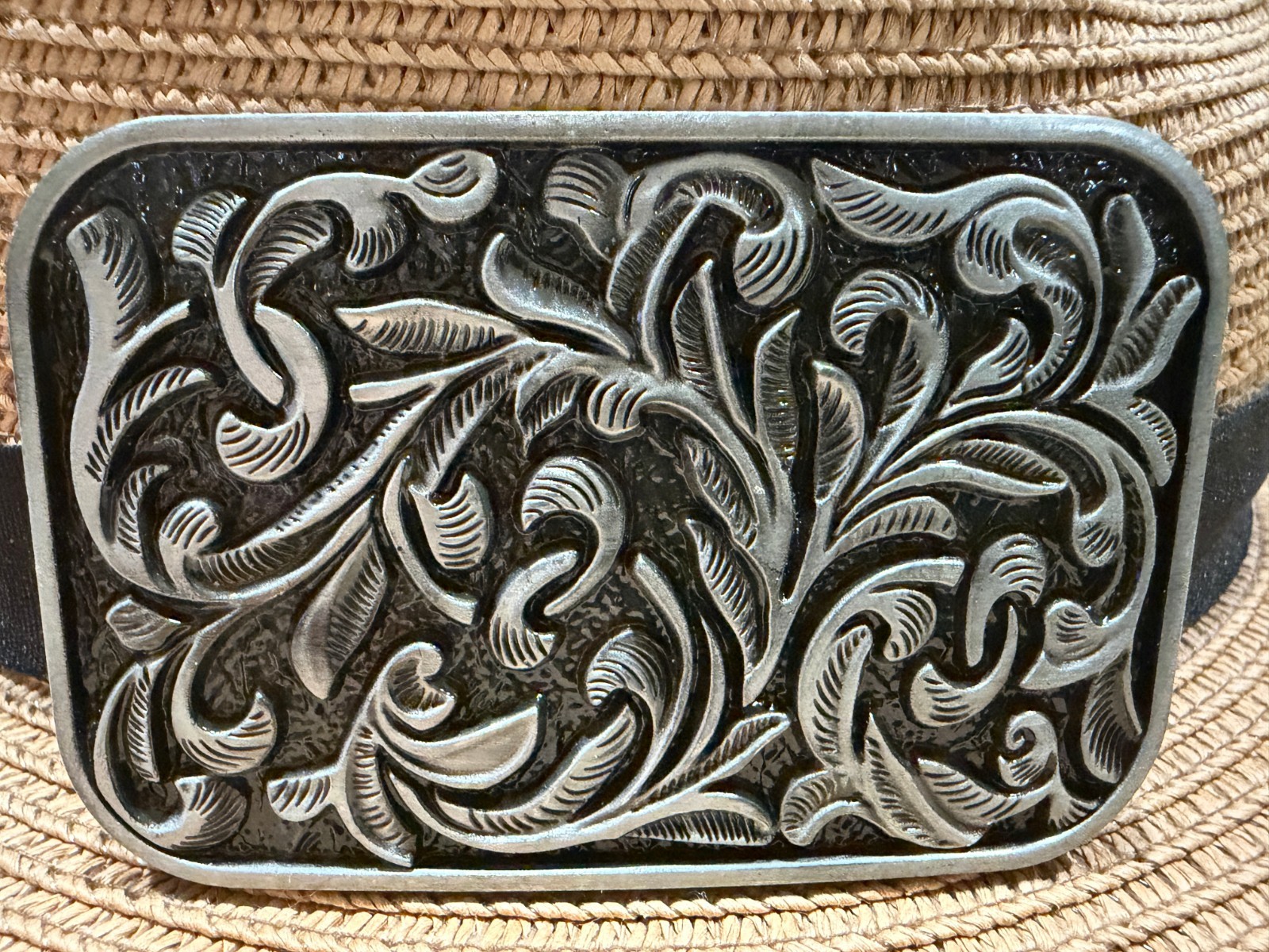 Antiqued Silver Floral & Vine Belt Buckle Vintage Western Cowboy Buckles