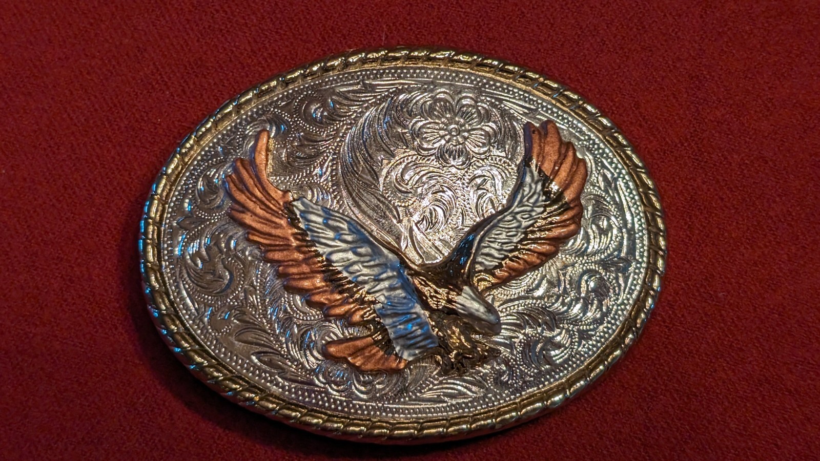 Vintage American Bald Eagle Silver and Gold tones Western Belt Buckle