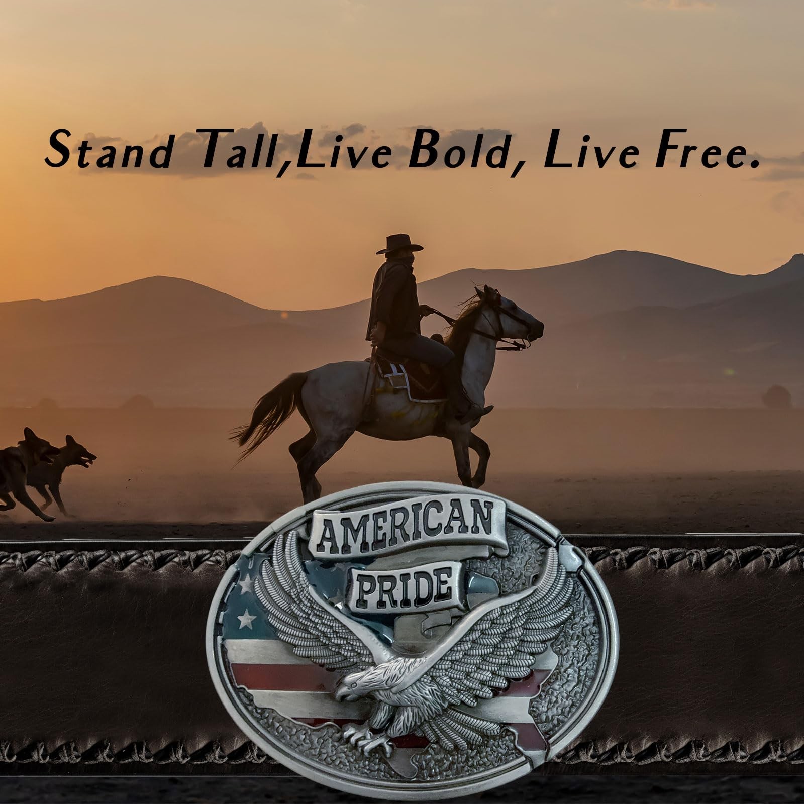 LKKLUYIC American Pride Eagle Belt Buckle, Patriotic Flag Large, Silver