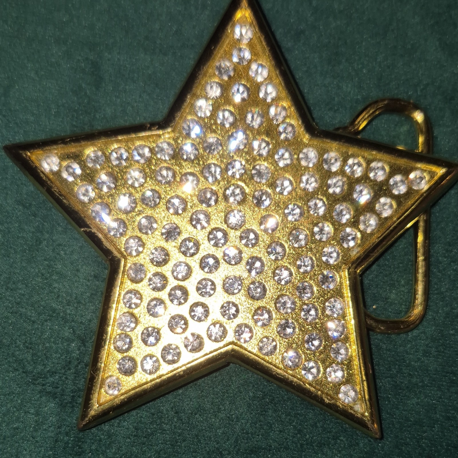 Gold Tone Star Belt Buckle w/Clear Rhinestone Accents, Shiny Metal Women 1.5in