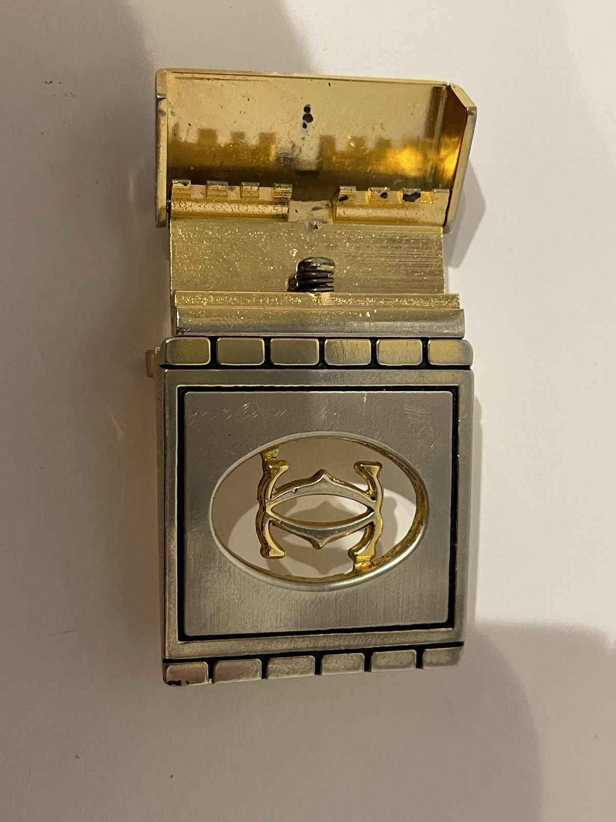 Vintage Cartier Double C Reversible Leather Belt Gold Silver Tone Buckle Black
