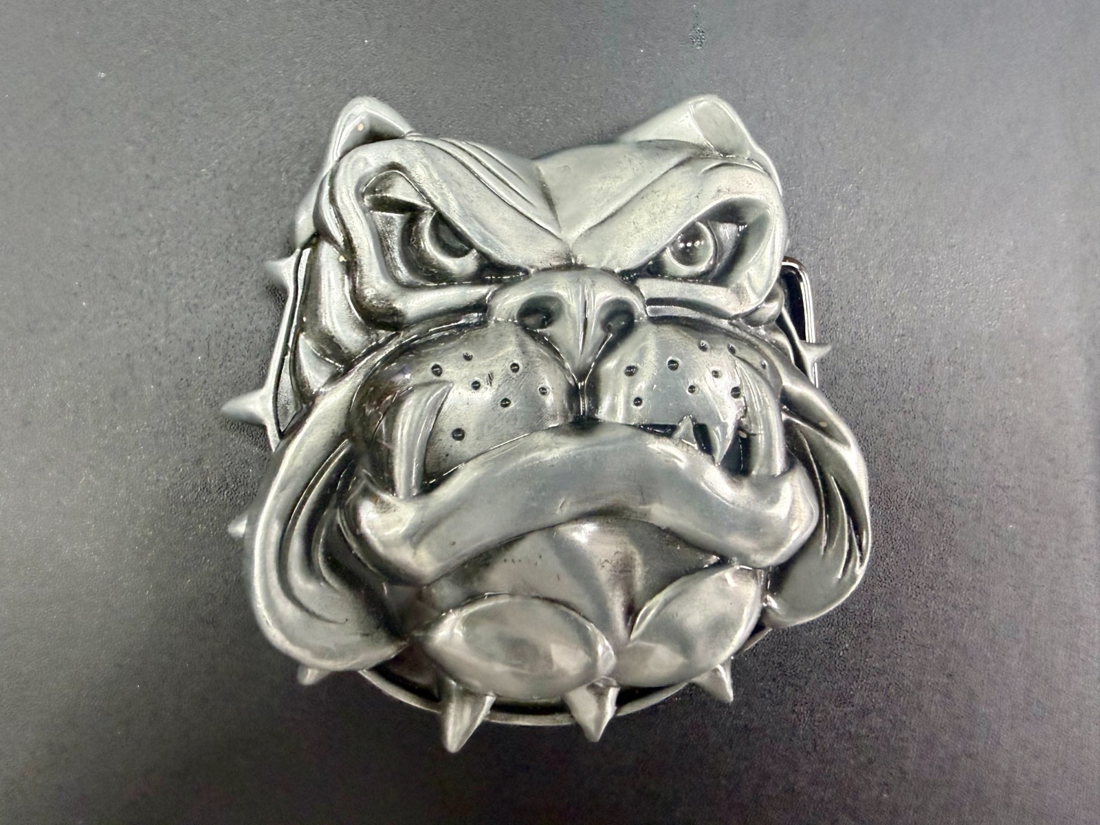 Bad A*** Bulldog Raised 3D Driver Trucker Spike Collar Silver Color Belt Buckle