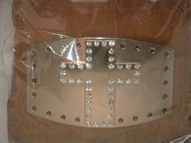 New Men’s Silver Rhinestone Cross Belt Buckle
